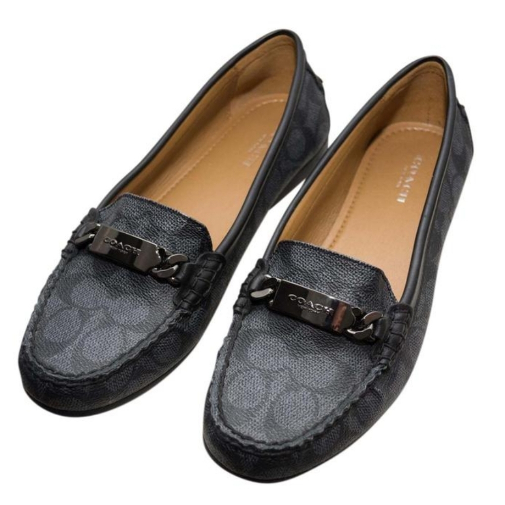 Coach olive loafer in black and grey logo